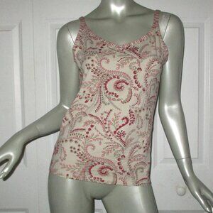 ANN TAYLOR Tan, Pink & Red Floral Cotton Mix Sleeveless Tee Medium NWT